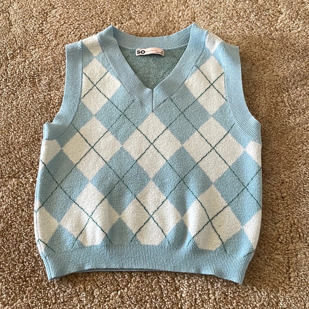 Blue checkered so good for life small crop top made in,Cambodia thick cloth cute